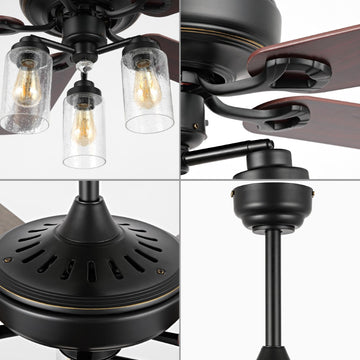 Lucas 52" Rustic Industrial Iron/Wood/Seeded Glass Mobile-App/Remote-Controlled LED Ceiling Fan - JONATHAN Y